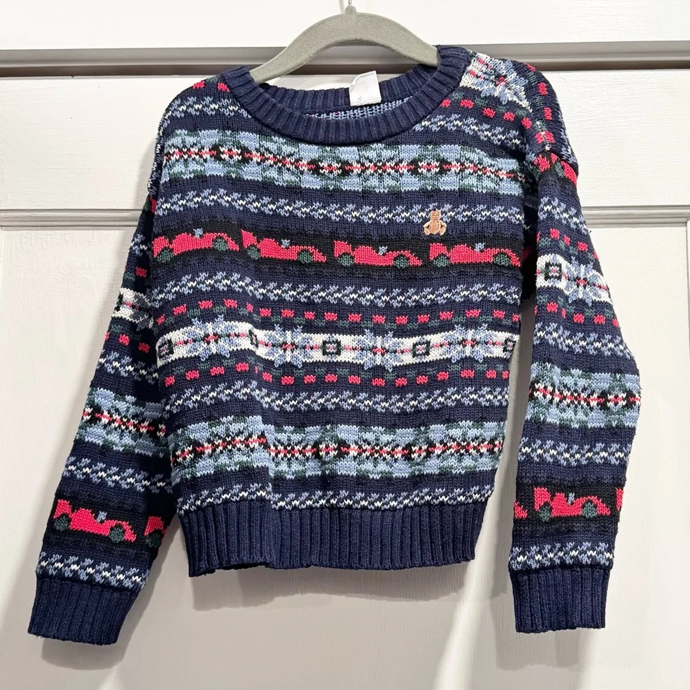 Gap Toddler Boys Crewneck Sweater 3T Red Cars 100% Cotton Holiday Fair‎ Isle